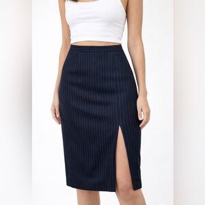 Michel Rene Vintage Elegant Navy Pinstripe Midi Skirt
